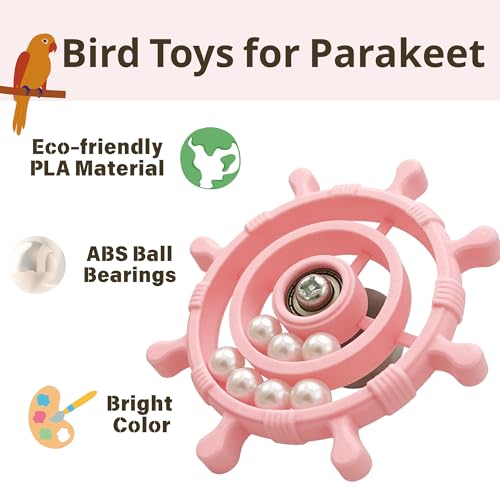 Spinning Bird-Toys Bird Cage Toys & Bird Perch Parrot-Parakeet Budgie Cockatiel Conure Macaw Chicken Parrot Enrichment Cage Accessories Small Animal Chewing Toy (Light Pink Spinner) - color: Light Pink Spinner