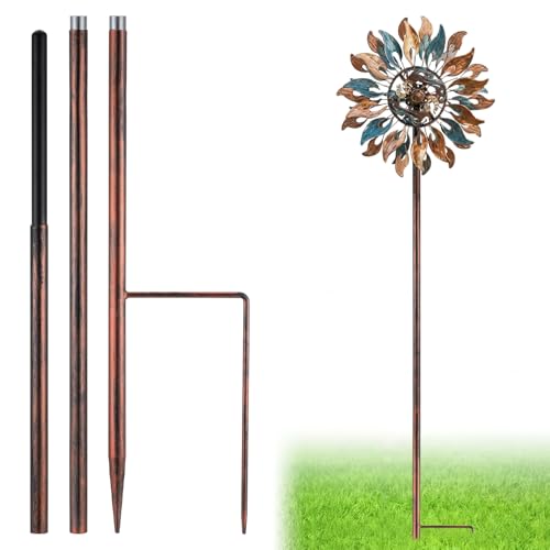 Copper Color 72" h Replacement Pole for Large Wind Spinner, Windmill Replacement Parts, Three-Part Composition, 22mm Thicker Tube, Easy Assembly for Large Metal Wind Spinner (2 Prongs Base) - color: Copper Color, style: 2 Prongs Base