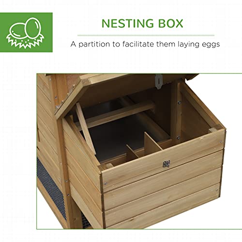 PawHut 59" Small Wooden Chicken coop Hen House Poultry Cage for Outdoor Backyard with 2 Doors, Nesting Box and Removable Tray, Natural Wood | Hen House Poultry Cage, 2 Doors, Nesting Box, Removable Tray - color: Natural