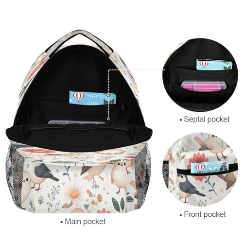 senya Cute Birds and Flowers B Backpack School Bag Travel Daypack for Boys Girls - color: Multicolor 10