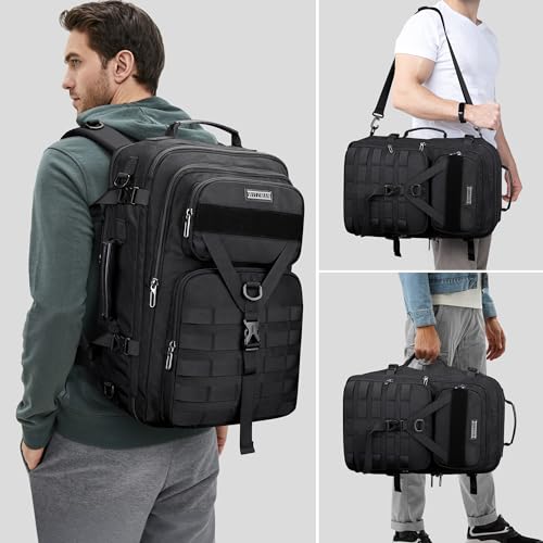 WITZMAN Travel Backpack for Men 45L Convertible Bag Fits 17" Laptop | Large Nylon Carry on Luggage Bag, 3 in 1 Laptop Backpack Airline Approved, For Weekend Getaway, Overnight Trip, B688 Black - color: Black