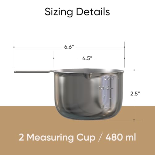 Color Up 2 Cup Measuring Cup, 480ml Stainless Steel Metal, Easy-Pour Spouts, Engraved Markings, Flat Base, Dishwasher Safe, for Dry and Liquid Ingredients - size: 2 Cup (480 ml) Chrome