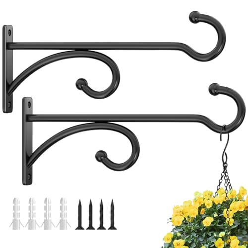 8-Inch Planter Hooks for Hanging Plants - Plant Hanger Hook Indoor Outdoor, Plant Wall Hooks, Brackets for Hanging Plants, Baskets, Wind Chime, Bird Feeder, Bird House (Black, Metal, 2 Pack) - color: Black, size: 8 Inch