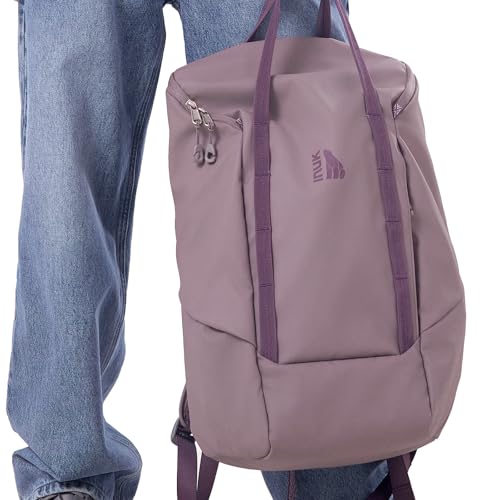 INUK Travel Laptop Backpack, 25L Recycled Waterproof Light Daypack | Dual laptop pockets, soft light foam straps, recycled wear-resistant fabric, water repellent coating, Purple - color: Misty Purple
