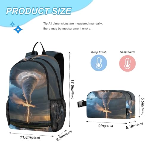 Grey Lightning Tornado Backpack with Lunch Bag, School Travel Backpack for Teens Boys Girls Backpacks Set - color: Grey