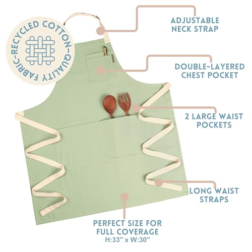 Chef Aprons for Women with Pockets, Adjustable Bib Aprons for Cooking - color: Sage Green