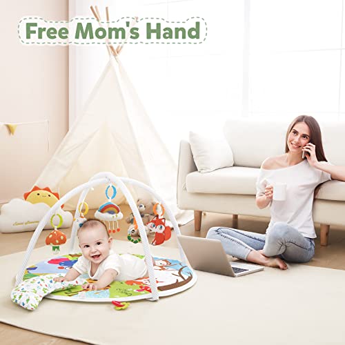 Baby Play Gym, ibabejoy Activity Play Mat for Newborn to Toddler, Stage-Based Sensory & Motor Skills Development, 7in 1 Non Slip Language Discovery Platmats with Teether