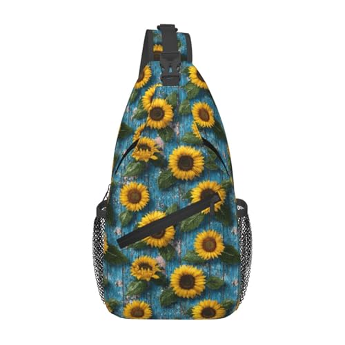 Sunflower Sling Bag for Women, Crossbody Bag Wood Board Farmhouse Sling Backpack for Men, Casual Shoulder Bags Lightweight Gym Outdoor Sports Travel Hiking Fishing Daypack - color: Sunflower