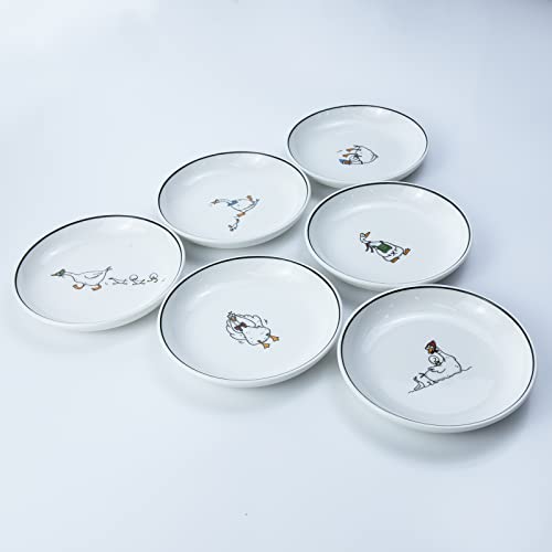 Cute Cartoon Animals Pattern Ceramic Sauce Dishes, Seasoning Dishes, Sushi Soy Dipping Bowls, Appetizer Plates, Dessert Plates, Little Cat Bird Feeding Bowls, Set of 6-Goose-5 Inch - color: Goose, size: 5 Inch