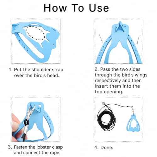 Bird Harness and 3M Elastic Flight Leash, Adjustable Parrot Harness for Budgies, Parakeets, Lovebirds, Cockatiels, Conures, Quaker Parrots, Pigeons(Blue, S) 6350-20 - color: Light Blue, size: S,for Green Cheek and similar size birds