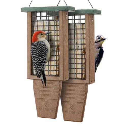 Kingsyard 2 Pack Double Tail-Prop Suet Bird Feeder | Recycled Poly Lumber Suet feeder, Sturdy & Durable, Outside Hanging, Great for Woodpecker & Clinging Birds, Blue - color: Blue