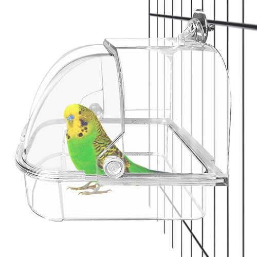 Tfwadmx Bird Cage Bath Hanging Parrot Bath Tub Water Shower Food Feeder Holder Tray Bird Bath Supplies for Small Birds Canary Budgies Cockatiel Lovebirds (Transparent) - color: Transparent