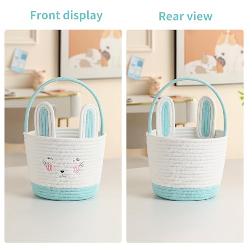 Easter Baskets for Easter Egg with Handle Woven Empty Hunt Boys' Lovely Bunny Rabbit Colorful Woven Basket First Easter Gifts for Boys, Babies, Kids, and Children (Turquoise) - color: Turquoise