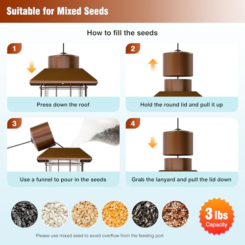 Squirrel-Proof Metal Bird Feeder with Removable Base, Weight-Activated Cage, Easy to Clean, Sturdy & Rust-Resistant, 3 lb Capacity, Outdoor Hanging Tube Bird Feeder for Cardinals & Finches - color: Bronze