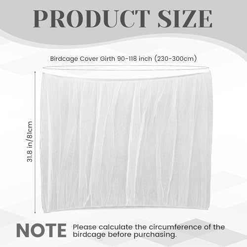 Bird Cage Seed Catcher, Bird Cage Net 90-118'' Birds Cages Cover | 31.8'' H Adjustable Soft Airy Skirt Guard Birdcage Nylon Mesh Net for Parrot Cages Seed Guard (Not Include Birdcage)- White
