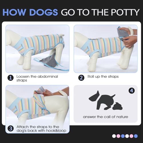 Dog Surgery Recovery Suit, Surgical Suit for Dogs Onesie for Surgery | Cone Alternative after Surgery, Abdominal Wound Protector, Onesie for Dogs after Surgery Spay Neuter, Blue Yellow Stripes XS - color: Blue Yellow Stripes, size: Xs(back:8.3-11.4in,wt:4