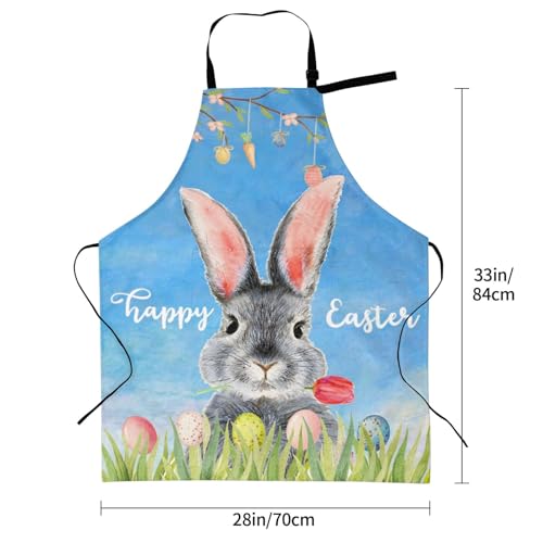 Happy Easter Welcome Rabbit Egg Tree Spring Floral Tulip Farmhouse Funny Bbq Adjustable Apron For Women Men Birthday Gifts Grilling Cooking Master Chef Bib 2 Pockets