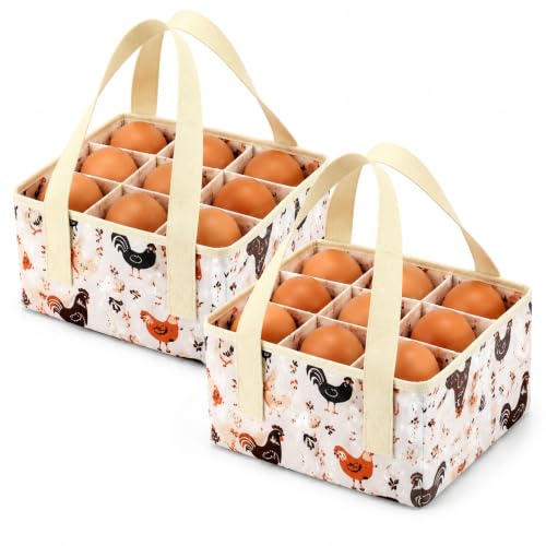 Hsei 2 Pack Egg Collecting Basket 9 Pouches Eggs Gathering Basket Canvas Collection Carrier Bag Durable Holder for Easter Different Size Egg Collection Farm Families Chicken Duck Goose, 7x6x3.5 Inches