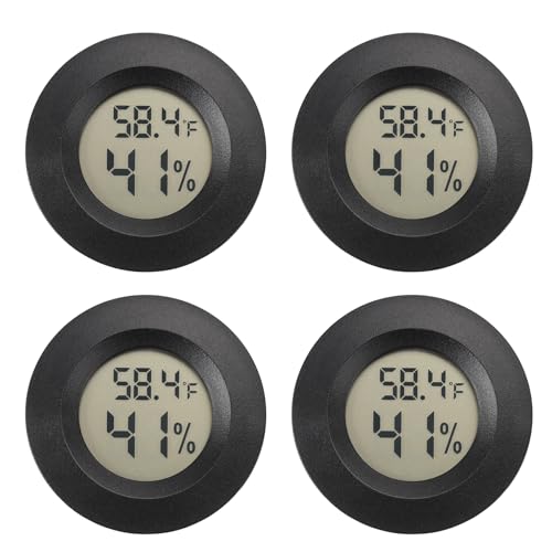Serundo Auto Digital Hygrometer Thermometer Indoor/Outdoor Hygrometer 4PC | Mini Size,LCD,℉/℃ Conversion,Fast Response, Outdoor Thermometer with Humidity for Reptile Greenhouse Cellar 3D Printer
