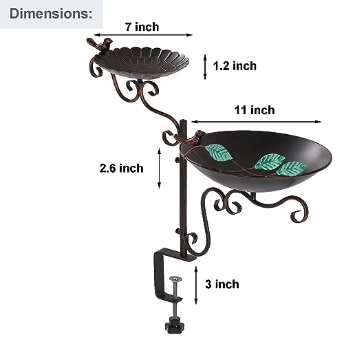 Jemeni Deck Mounted Bird Bath and Feeder Combo, 2 in 1 Bird Feeder with Baths for Outdoor with Clamp Mount Balcony Railing Attracting Birds | Deck Mounted Bird Feeder with Clamp Mount Balcony Railing Attracting Birds