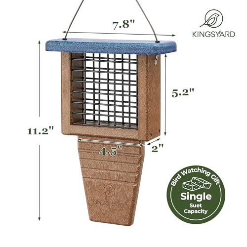 Kingsyard Suet Bird Feeder with Tail-Prop | Recycled Poly Lumber Suet feeder, Sturdy & Durable, Outside Hanging, Great for Woodpecker & Clinging Birds, Blue - color: Blue