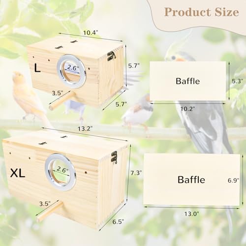 Parrot Nesting Box Cockatiel Nesting Box Bird Breeding Box House Handcrafted Wooden Acrylic Transparent Bird Box with Detachable Wooden Board for Parakeets Cockatiel Budgie Conure Parrot L - size: L(10.6"X5.9"X5.9")
