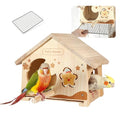 Wooden Bird House with Removable Wood Tray & Stainless Steel Mesh Bottom, DIY Paintable Birdhouse for Lovebirds Budgies Cockatiels Conures, Cozy Bird Nest Indoor Outdoor Use (Wood Tray + Steel Mesh)