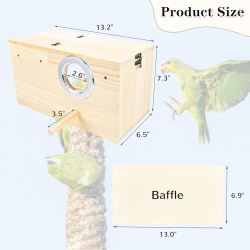 Parakeet Nesting Box Cockatiel Nesting Natural Pine Bird Nest Bird Breeding Box House Acrylic Transparent Bird Box with Detachable Wooden Board for Lovebirds Cockatiel Budgie Conure Parrot XL - size: XL(13.3*7.4*6.6inch)