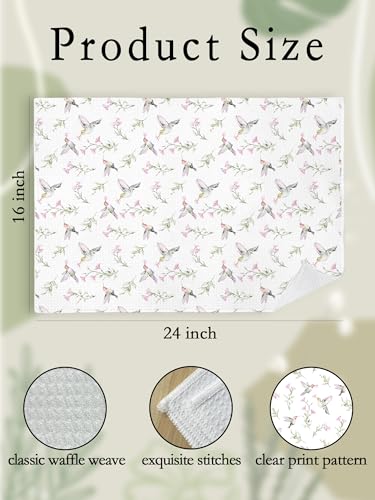 Spring Floral Hummingbird Kitchen Towels, Farmhouse Botanical Bird Hand Towels for Bathroom Kitchen, Cottagecore Pink Flower Decorative Dish Tea Towel Dishcloth, 16x24 Inch-621 - color: Hummringbird024