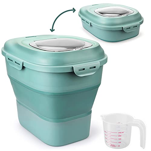 Viretec Cereal Rice Storage Containers, 20 to 50Lbs Collapsible Dry Food Dispenser Bins with Airtight Flip Lid Rolling Wheel, Kitchen Pantry to Store Sugar Flour, Dog Pet Cat Food Holder Container - color: Green
