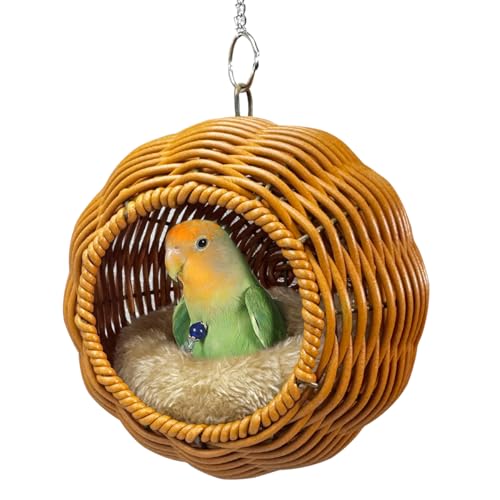 Suspended Bird Nest, Chew-Resistant Steel Frame, Breathable and Washable Small Bird Bed for Cage, Warm Nest for Canary, Lovebird, Budgie, Finch (Brown)
