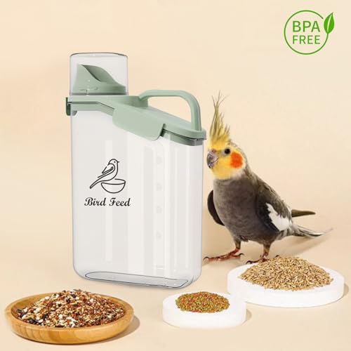 Bird Seed Storage Container Portable-3 Qt/2.8 L Clear Bird Food Container with Spout,Airtight Wild Bird Seed Dispenser for Storing Sunflower Seed|Squirrel proof|BPA Free-Green - color: Green