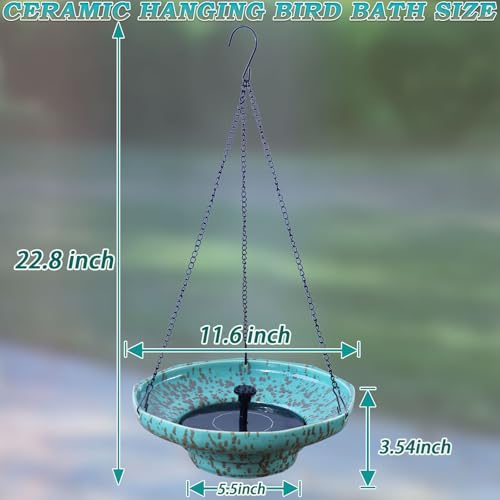 Ceramic Hanging Solar Bird Bath,Fountain Bird Bath Hanging for Outside | 11.6" Solar Hanging Bird Bath,Weather-Resistant Vintage BirdBaths Decorfor Garden Patio Yard Deck Lawn (blue) - color: Light Blue
