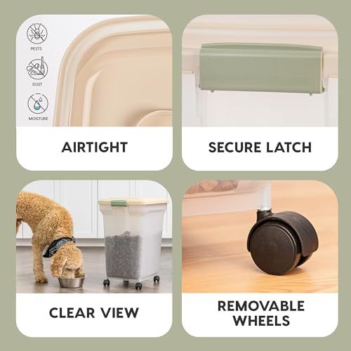 IRIS USA Dog Food Storage Container, Up to 58 lbs, Almond, Made in USA | Wheels for Mobility, Airtight Seal, BPA-Free, Best for Bird Seed, Cat food, Cat Litter, Chicken Feed, Pellets - color: Almond, size: 58 lbs