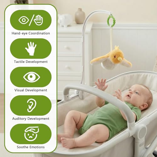 Baby Hanging Flying Bird Musical Toys for Stroller Car Seat Crib Play Gym | Ages 0-36 Months, Tummy Time, Sensory Music Toys, Plush with Clamp, Boys and Girls, Flapping Wings Bee/Birds Toy - color: Yellow Bird