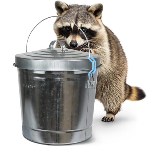 Plexon 6 Gallon Small Metal Trash Can with Lid Outdoor Locking Galvanized Metal Garbage Can with Lid for Poultry Feed Bird Seed Storage Ash Galvanized Bucket - size: 6-Gallon