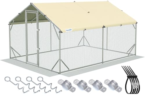 Quictent Large Metal Chicken Coop Run Upgraded Reinforced Hardware Cloth | Premium Galvanized Metal Tube, Walk-in Poultry Cage for Outdoor Yard Farm, Waterproof Cover, 13.1x9.8x6.6FT - size: 13.1x9.8FT