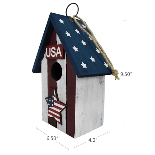 Patriotic Wood Bird House for Outside, Hanging Birdhouse for Outdoor Garden Decorative US Flag Bird House Nest Home for Wrens and Small Birds
