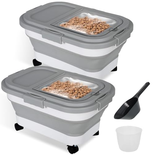 2 Pack Airtight Dog Food Storage Container, 15Lbs Collapsible Pet Dog Food Storage Bin with Scoops for Rice Grain Pet Dog Cat Bird Dog Treat Storage Food Fresh