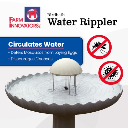 Farm Innovators Birdbath Water Rippler Agitator | Creates ripples to reduce stagnant water, attract birds and discourage mosquito breeding, battery-powered