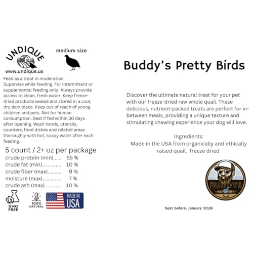 Undique Whole Quail for Carnivore Pets - Natural Prey Feeding - Quality Protein Source Medium Size Chicks 5 Count