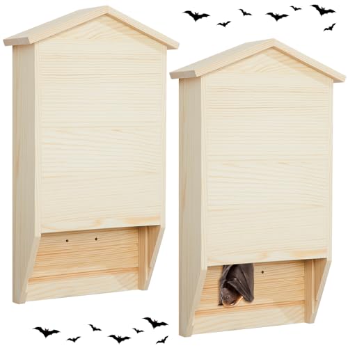 2 Pack Bat House for Outdoor,Wood,Large,2 Chamber-pr | Large Cedar Wood Weatherproof Bat Boxes for Outside Trees, Dual Chamber Shelter with Grooved Landing for Backyard Roosting - color: Wood, style: 2 Chamber-pr