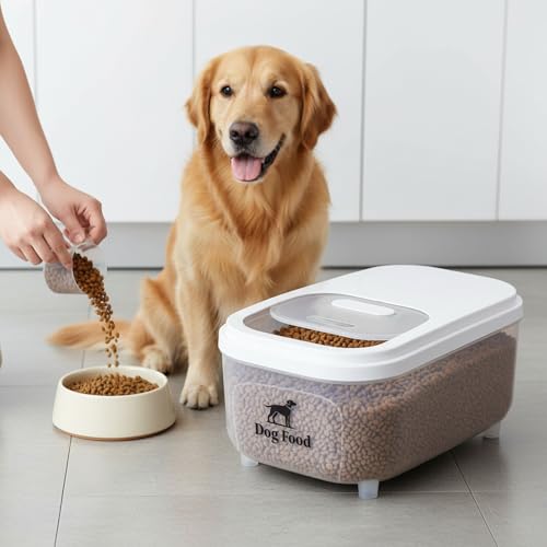 Dog Food Storage Container,6L/6~7Lbs Pet Food Container with Sliding Lid, Clear Storage Bin For Dog Puppy Dry Food Kibble with Measuaring Cup