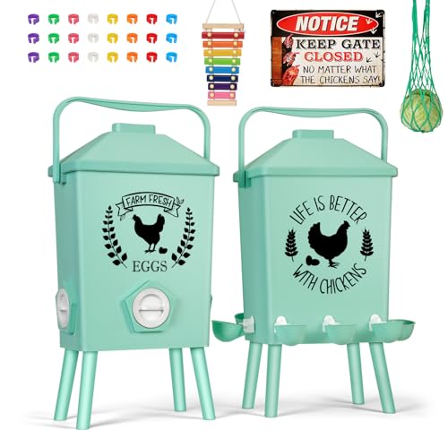 Tgeyd Automatic Chicken Feeder and Waterer Set(4.2Gal/21Lb) with Stand Legs, Sloped Roof Design, Gravity-Fed System for Poultry,Chicken Coop Accessories