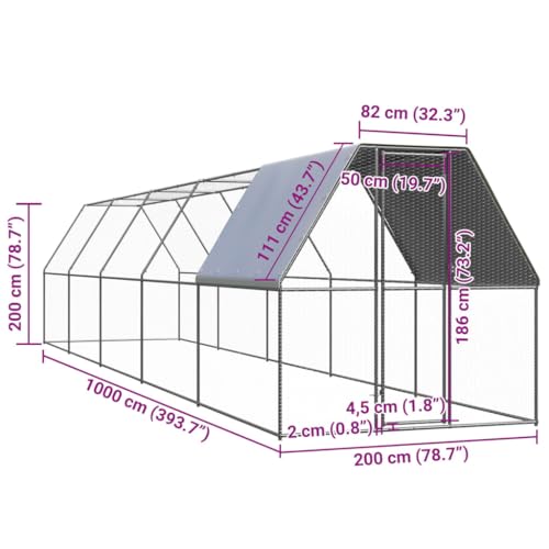 Large Chicken Coop Outdoor Metal Poultry Cage 6.6x6.6x6.6ft Silver Galvanized Steel Walk-in Hen House Run for Backyard Duck Rabbit Animal Enclosure Pen with Weatherproof Cover - color: Silver-B