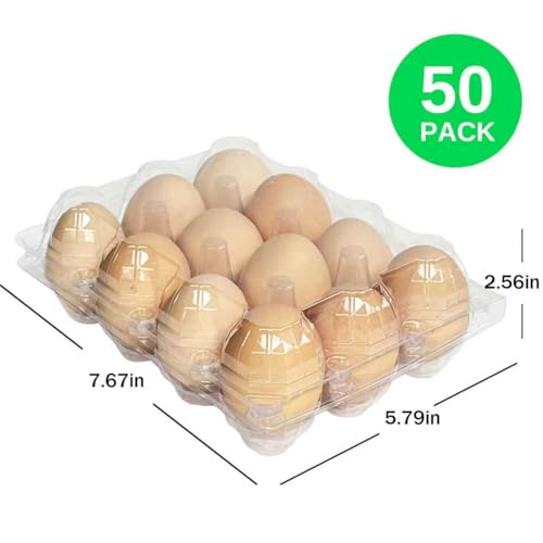 50-Pack of 12-Count Plastic Egg Cartons – Bulk Clear Reusable Egg Containers Holds Chicken Eggs | Egg Cartons Cheap Bulk, Eggs 12 Count,Suitable for farms, markets and families. - size: 50pack