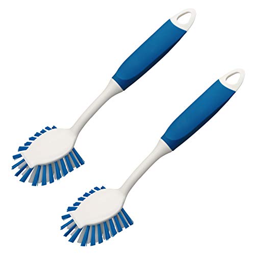 2-Pack Dish Brushes with Scraper, Durable Nylon Bristles Kitchen Scrub Brush, Dish Scrubber with Handle for Pans, Sink, Bathroom | Durable Bristles, Kitchen Scrub Brush, Dish Scrubber with Handle for Pans, Sink, Glasses