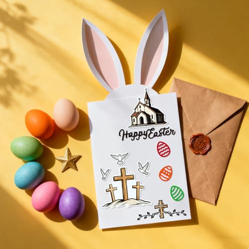 GLOBLELAND Easter Cross Clear Stamps and Metal Die Cuts Spring Easter Egg Transparent Stamp Peace Dove Cutting Dies for Card Making Embossing Scrapbooking - style: Easter Cross