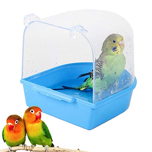 kathson Parrot Bath Box Bird Cage Accessory Supplies Bathing Tub Bath for Parakeet Pet Brids Canary Budgies Parrot (Random Color) - color: Blue