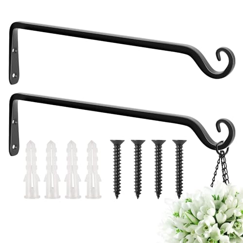 15 Inch 2 Pack Hand-Forged Hanging Plant Bracket Heavy Duty Metal Plant Hangers for Outdoor Hanging Bird Feeders Lanterns Wind Chimes Black - color: Black-L, size: 15 Inch